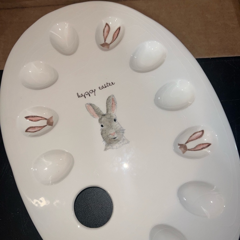 Rae Dunn White Easter Egg Tray with Bunny Design